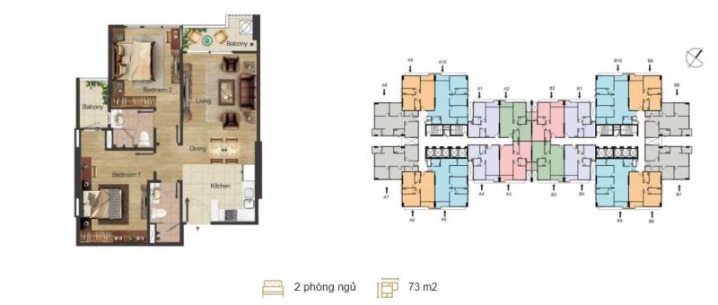 thiết kế căn hộ 2 ngủ hoàng mai center point