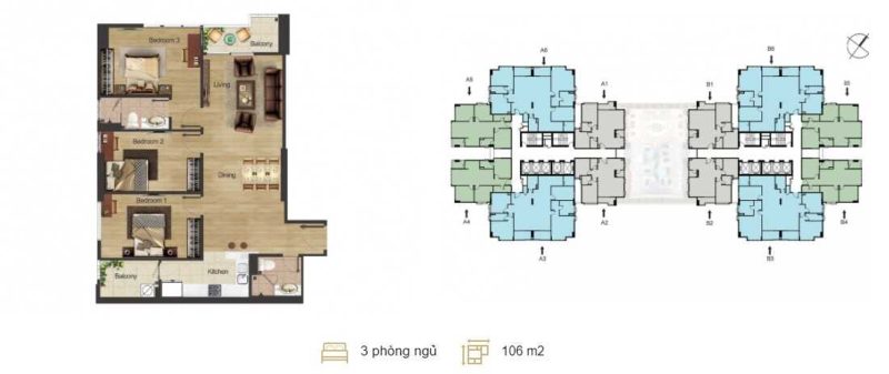 thiết kế căn hộ 3 ngủ hoàng mai center point